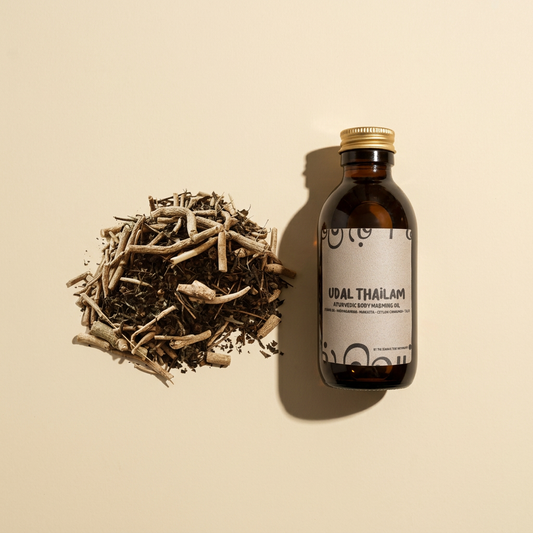 The Autumn Vata Ritual Set | Vata Balancing Body Oil 250ml + Black Krishna Tulsi & Ashwagandha Tea | Small-batch